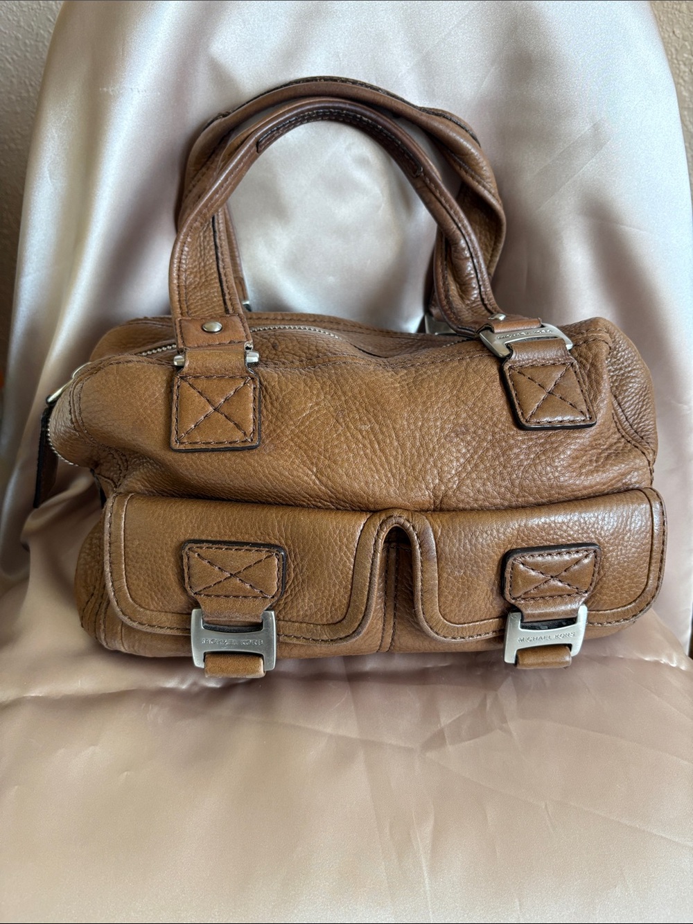 VTG Michael Kors Brown Leather Satchel 12”x 8” 5” - Picture 2 of 11